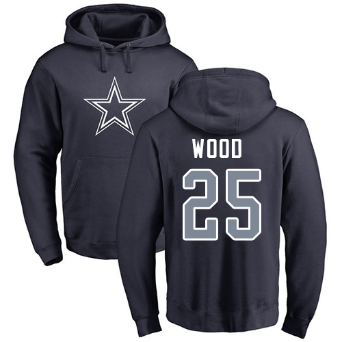 Men Dallas Cowboys Navy Blue Xavier Woods Name and Number Logo 25 Pullover NFL Hoodie Sweatshirts
